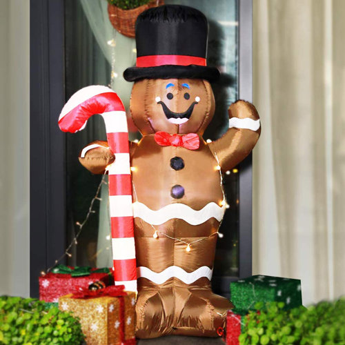 The Holiday Aisle® Gingerbread Man With Candy Cane Blow Up Inflatable